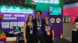 Ana Paula Dahlke (fundadora do Economia SC), Rodrigo Roncaglio (CEO) e Liana Chiaradia (CMO) da Guia da Alma, durante o RD Summit 2023.